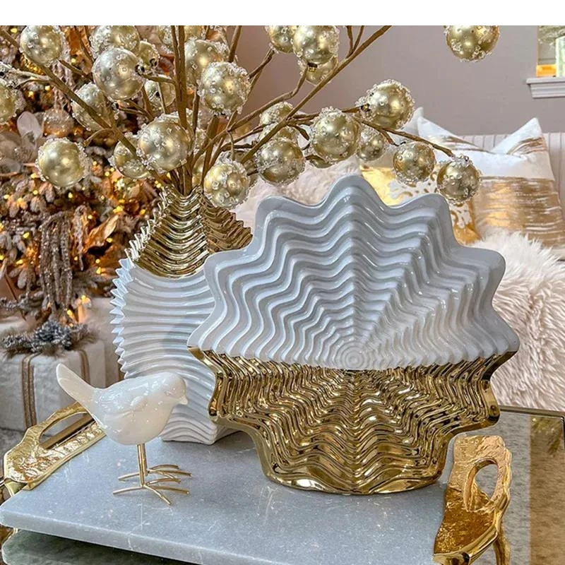 Golden Ceramic Vase Fringe Geometry Flower Arrangement Wedding Accessories Porcelain Home Decoration Vases Pots