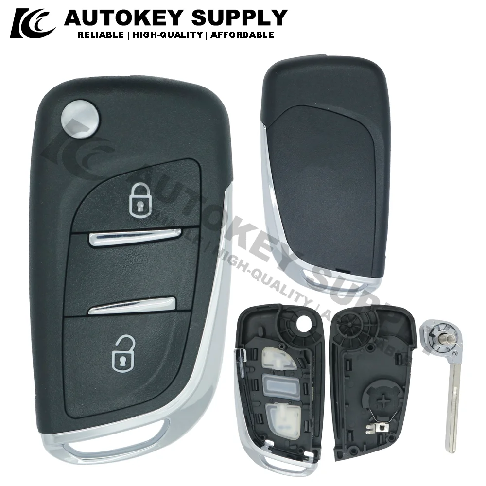 5PCS Autokeysupply 2/3 Buttons Modified Trunk Symbol With Battery Holder Key Shell (Blade Without Groove) For Citroen/ Peugeot