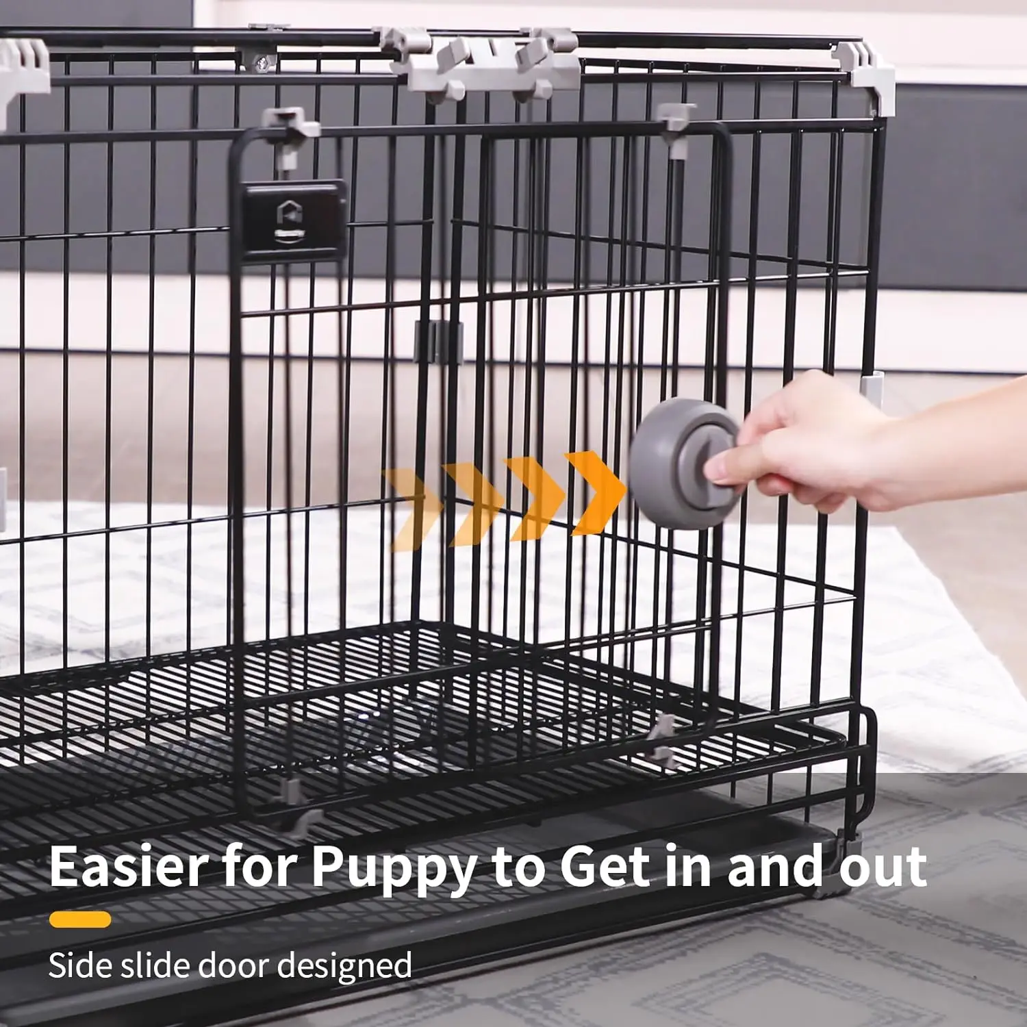 Dog Crate for Small Dogs Under 25lbs,24 inch Black Thick Metal Dog Kennel Indoor Wire Cage with Double Door and Removable Tray f