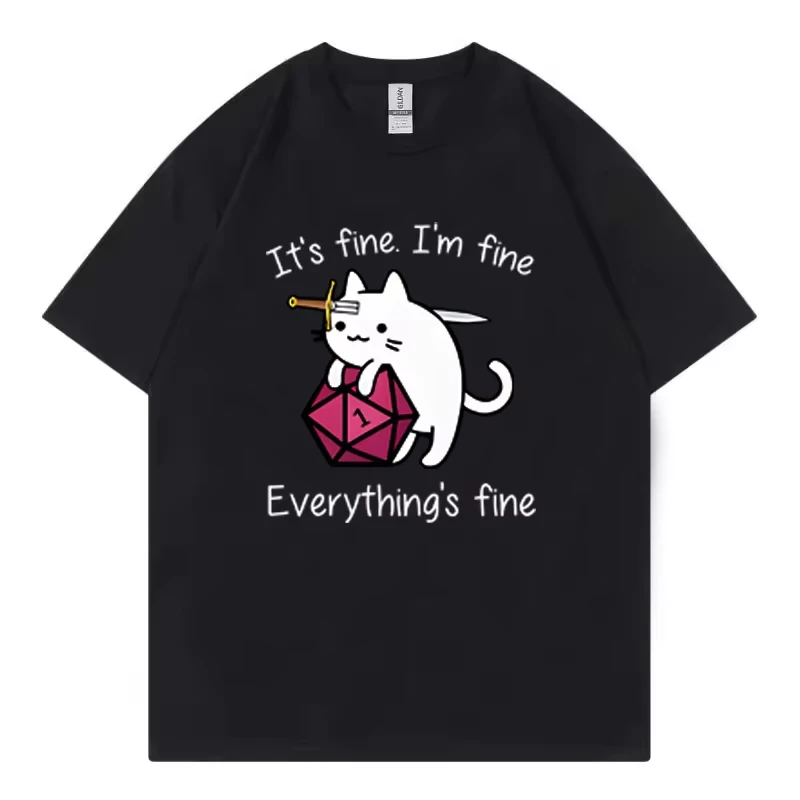 It's Fine I'm Fine DND Streetwear Dungeon Dragon T Shirt Tops Tees Dnd Dragon Dice Rpg T-Shirt Men Clothing Hombre Camiseta