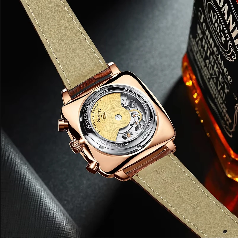 ساعة ailang مربعة جديدة مجوفة متعددة الوظائف للرجال مقاومة للماء