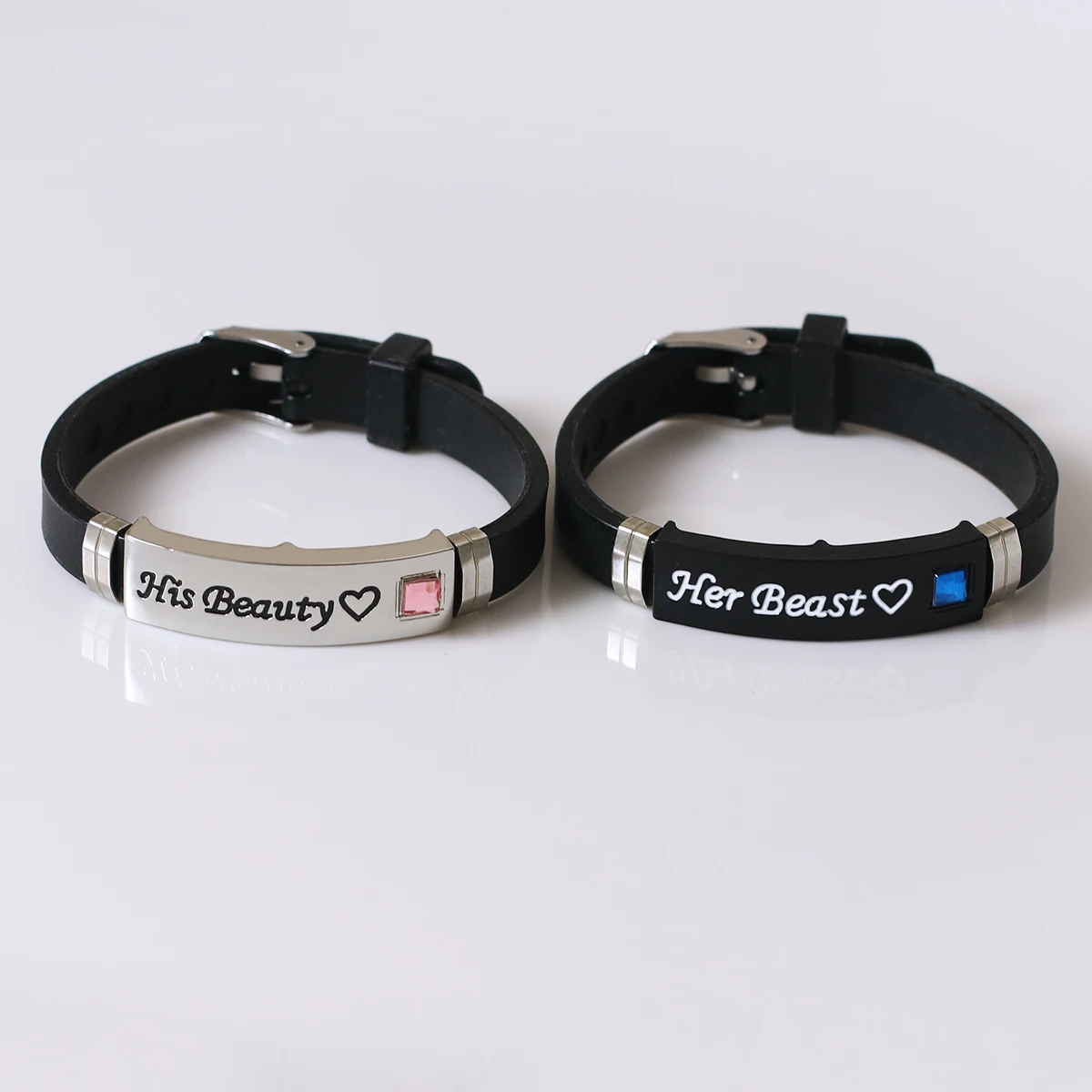 سوار Her Beast His Beauty Love للزوجين 2 سوار سيليكون أنيق #3