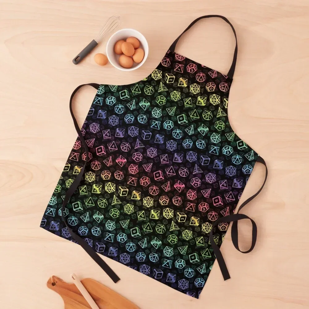 D20 Dice Set Pattern (Rainbow) Apron Kitchen Handle For Women Costume Waiter Apron