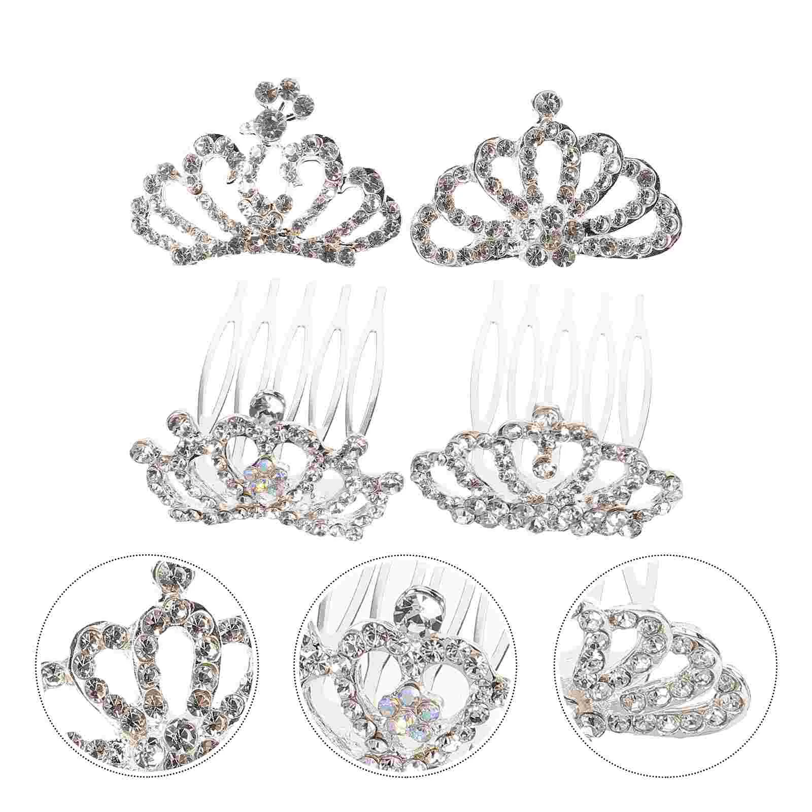 

4 Pcs Children's Tiara Kids Crown Girls Comb Mininature Hair Rhinestone Headdress Headbands