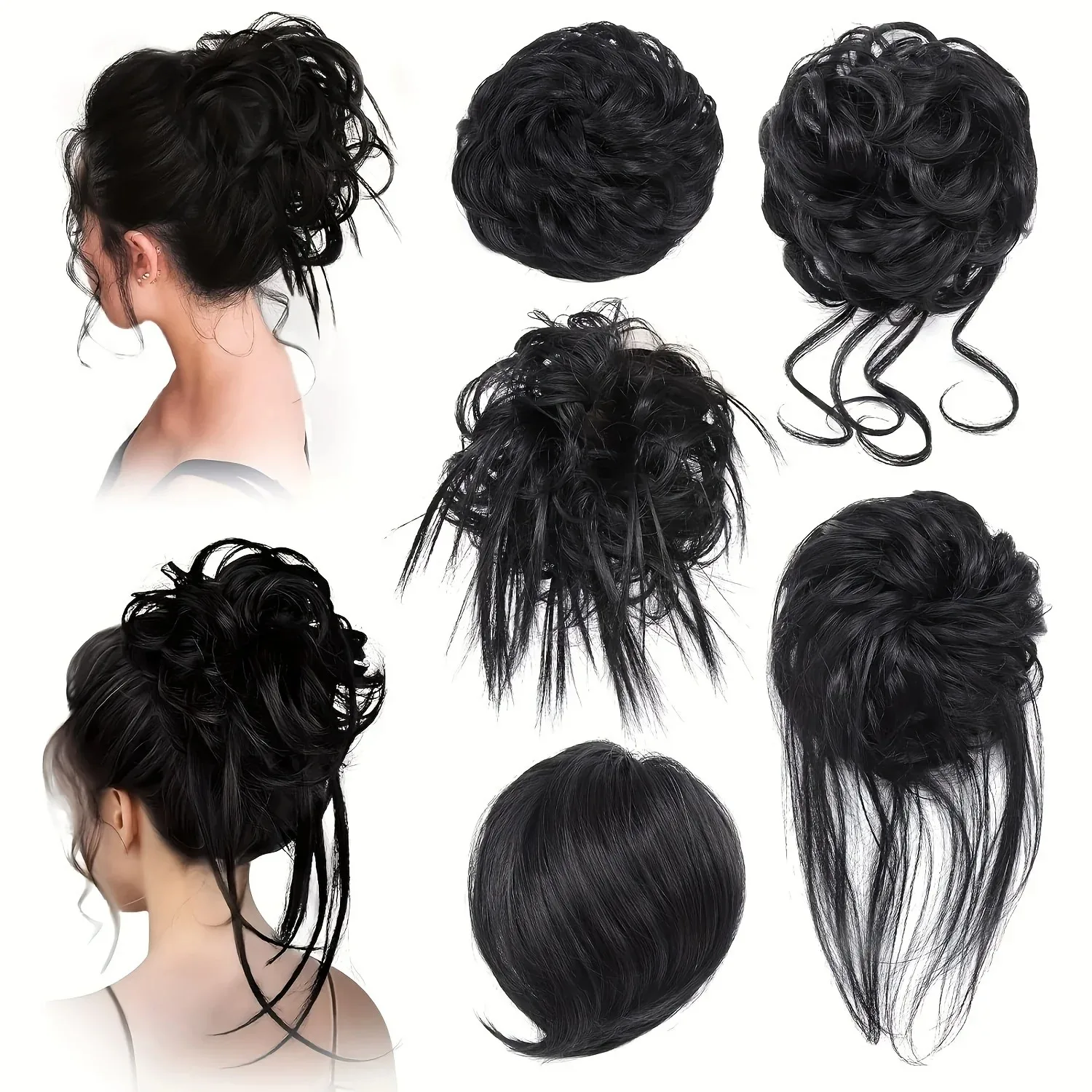 

Messy Hair Bun Hairpiece for Women - 5pcs Tousled Updo Hair Extension Ponytail Scrunchies with Elastic Rubber Band