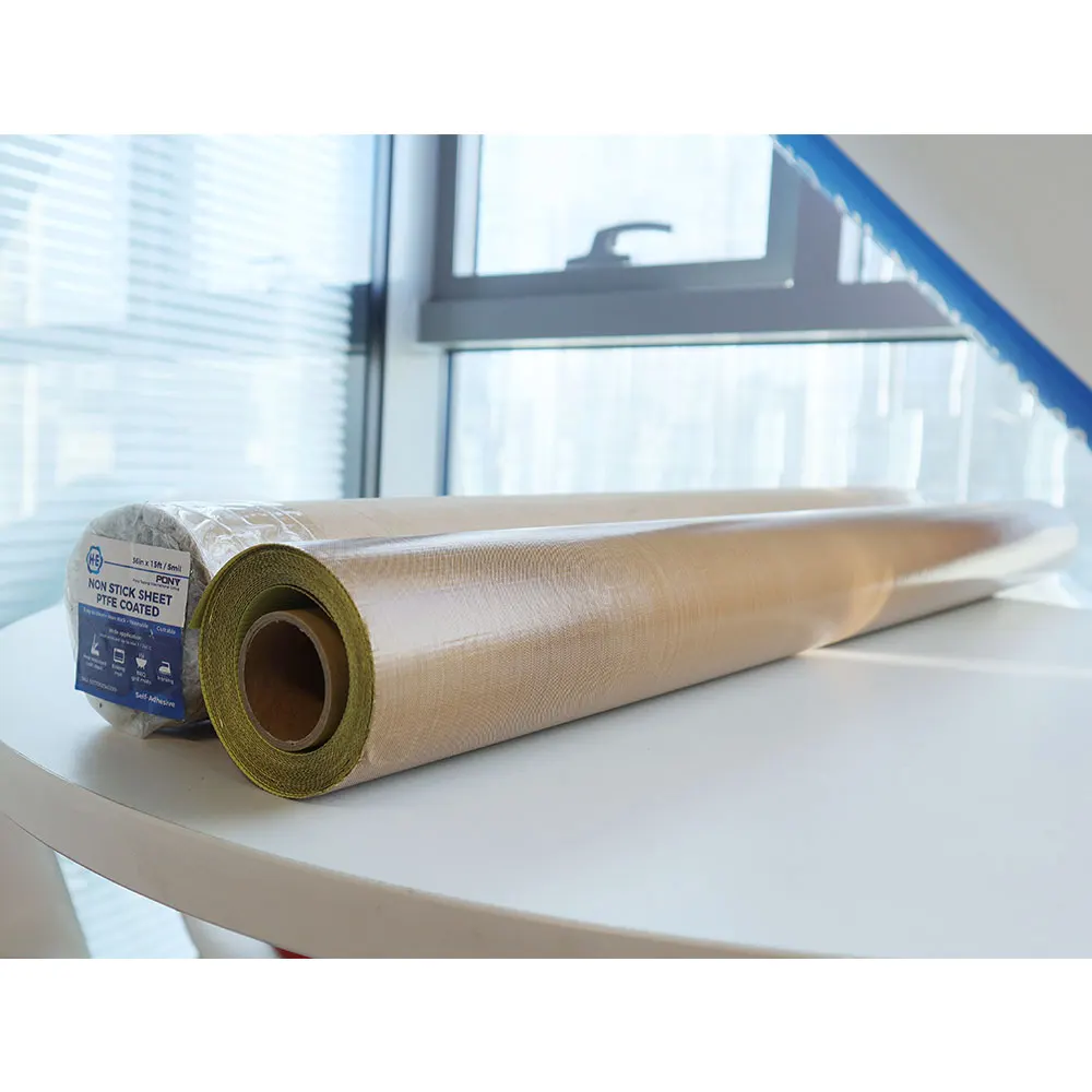 Spain Stock H-E 36in x 15ft 5 Mil Heat Press Cover Sheet Self-Adhesive PTFE Coated Fiberglass Fabric for Bulk Wholesale US Stock