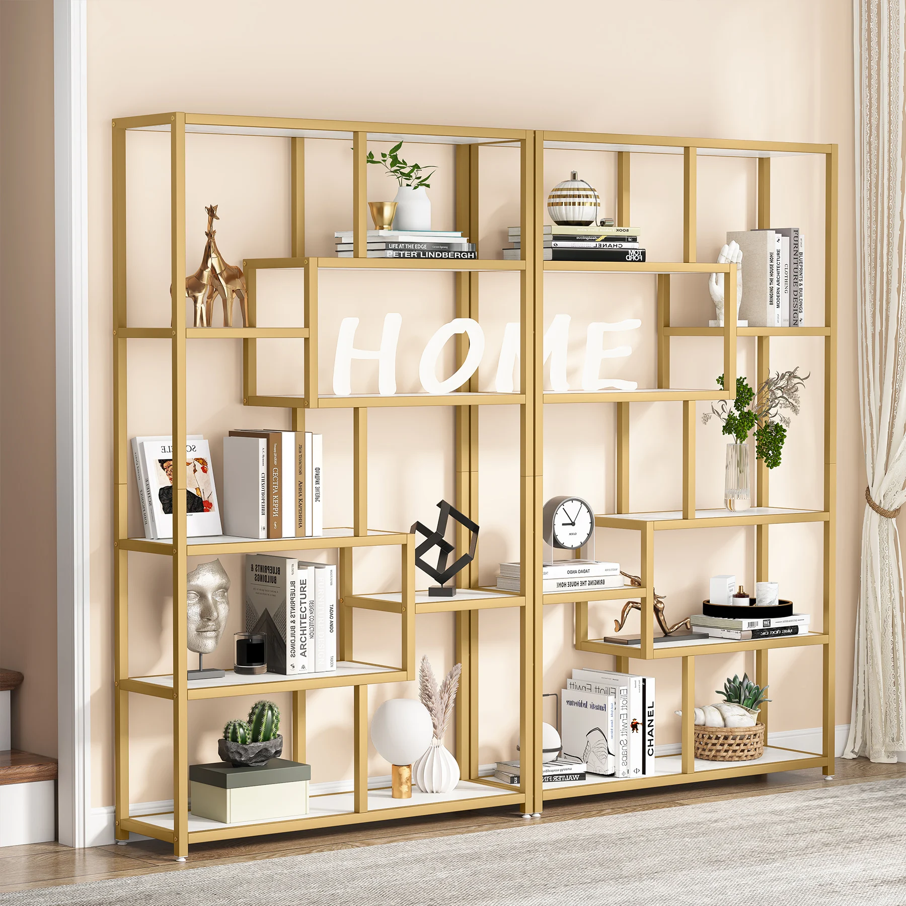 Tribesigns Bookshelf 5 Tier Etagere Bookcase, Modern Gold Book Shelf Organizer Display Rack with 8 Open Storage Shelf image 4