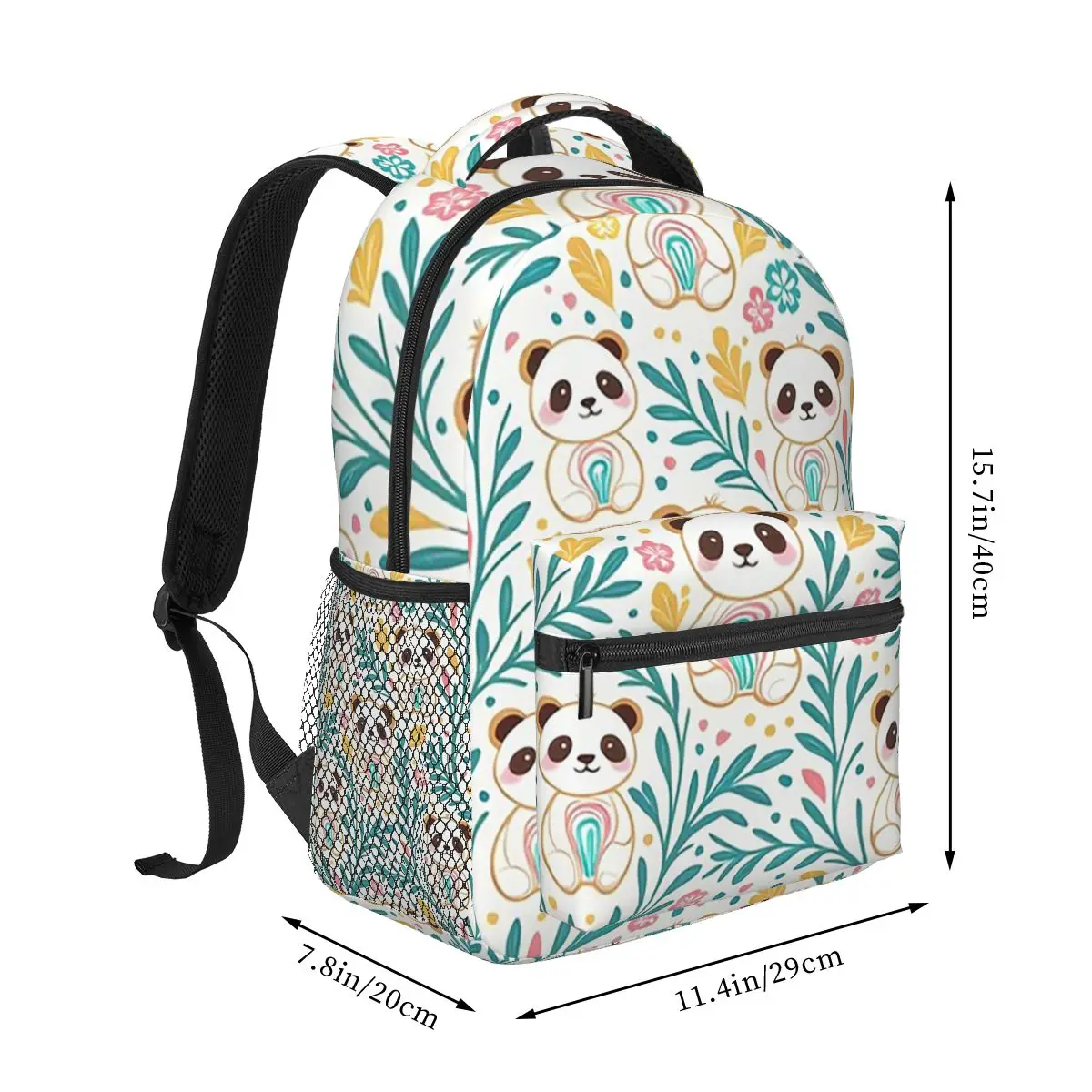 Adorable Panda Surrounds Flowers Backpack Student Boys Girls BookBag Kids School Bag Computer Shoulder Bags for Men Women