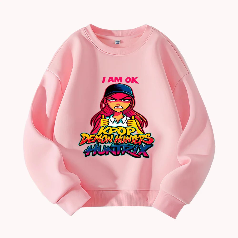 سويت شيرت نسائي كاجوال من القطن برقبة دائرية من KPOP Demon Hunters Huntrix I Am OK بطباعة جرافيك #1