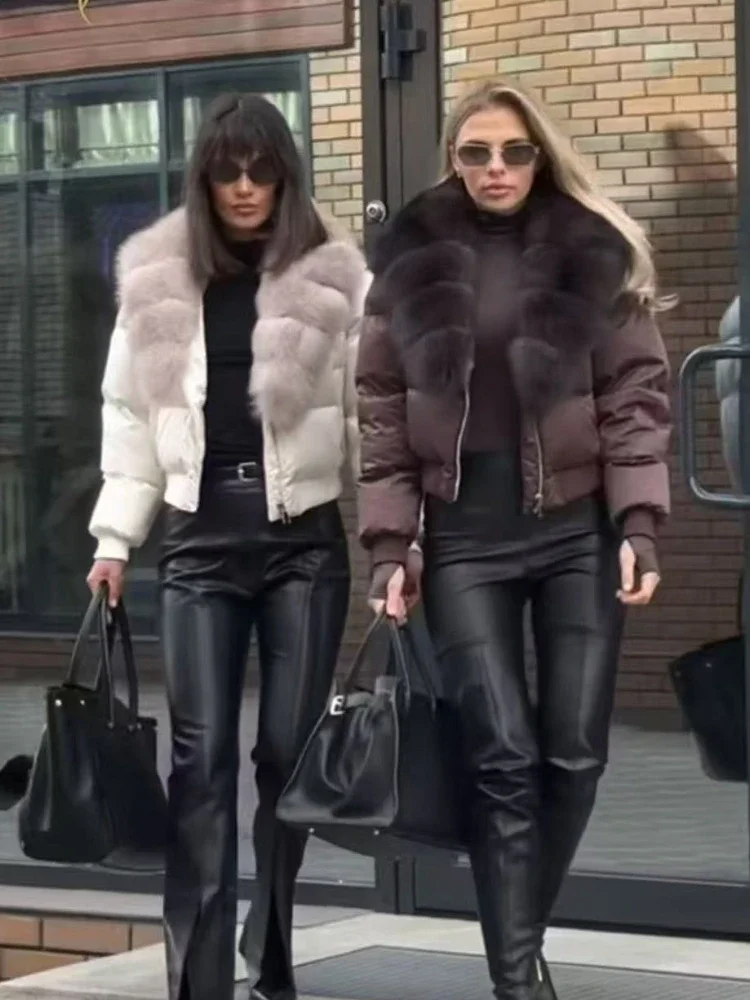 

Reality Fur Jacket Women 2025 New Autumn Winter Goose Down Coat Female Thick Warm Natural Fox Fur Collar Puffer Jacket Zippers