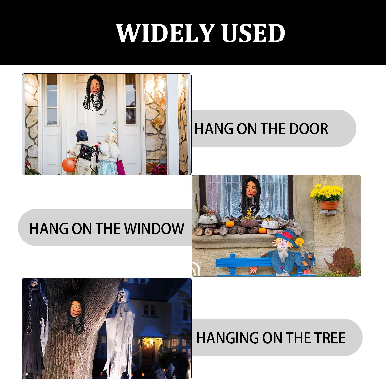 

Latex Sadako Head Hanging Decor Realistic Shape Halloween Decoration Long Hair Ghost Pendant Bar Home Supplies Eco Friendly