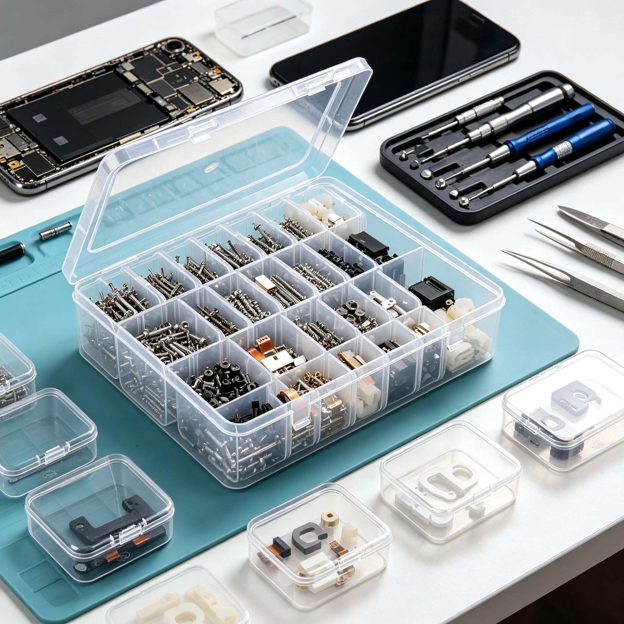 Transparent Storage Box with 30 Small Cases Screw Organizer Container for Phone Repair, Electronic Components & Small Parts