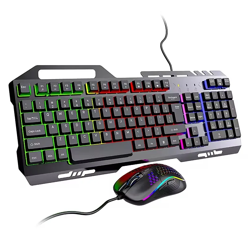 

Metal Plate RGB Backlit Gaming Keyboard and Mouse Combo - Wired Mechanical Keyboard and Mouse Set