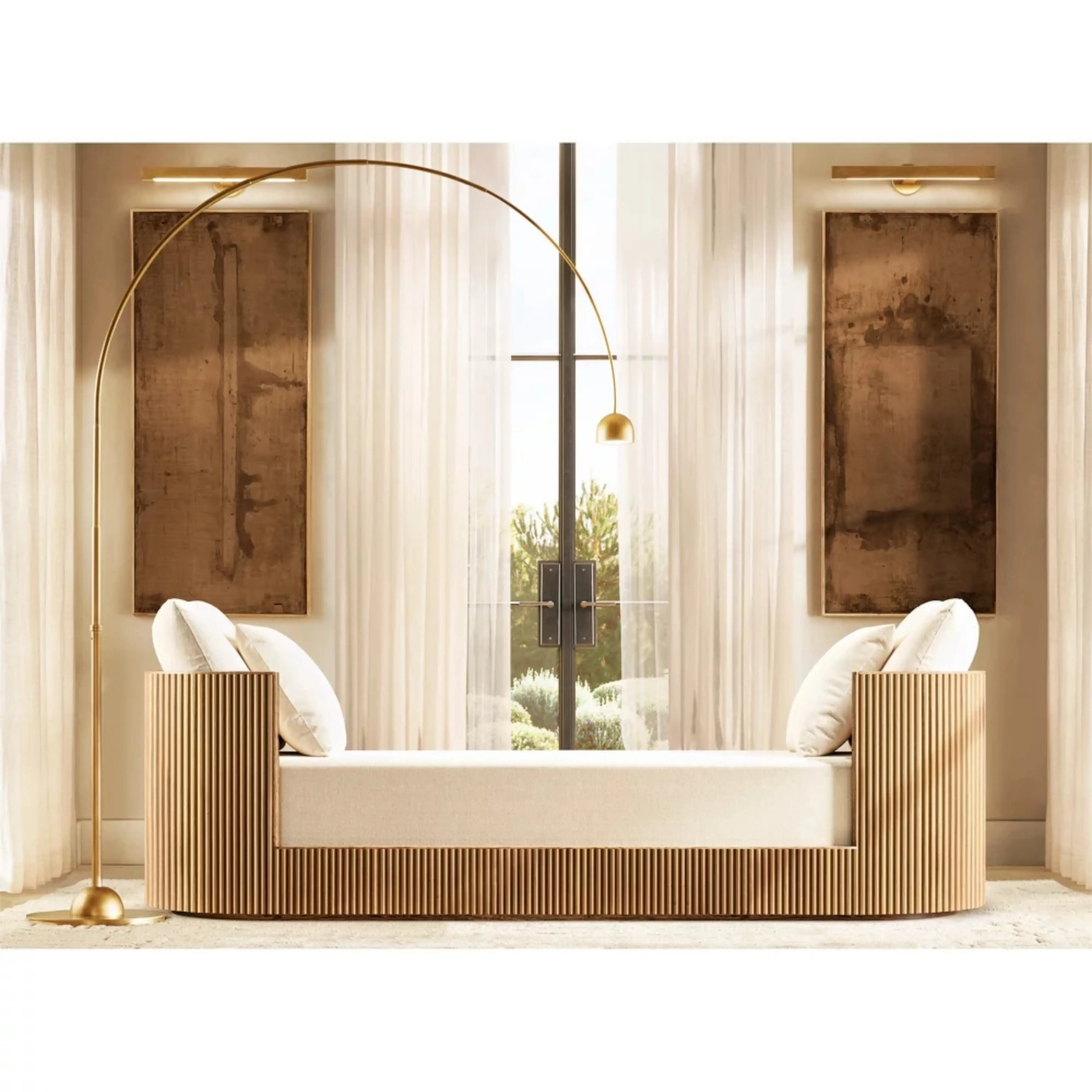 & Custom Sofa Bed Solid Oak American Modern Bending Craftsmanship Light Oak Single Bed Fabric Customization Bed
