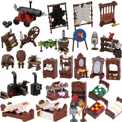 Medieval Scene Building Blocks Castle Street View Winery Tavern Loom Stove Leather Drying Rack Shooting Range Cannon Bricks Toys