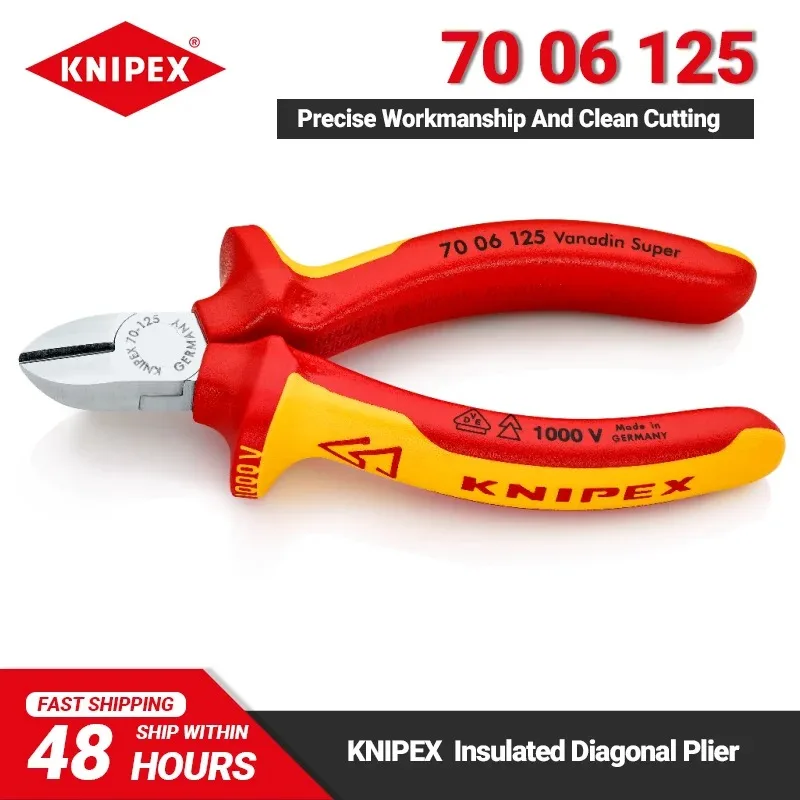 

KNIPEX 70 06 125 62 HRC Diagonal Cutter 1000V VDE-tested Insulated Chrome-plated Electrician's Tools 125mm Length