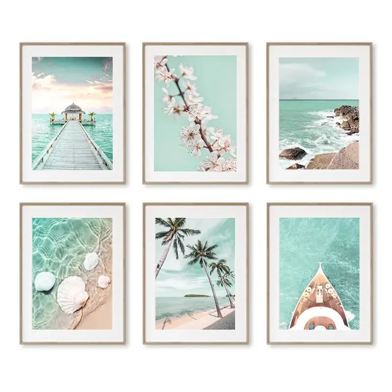 Turquoise Maldives Summer Sea Beach Coconut Tree Wall Posters Canvas Painting Landscape Picture for Living Room Decor