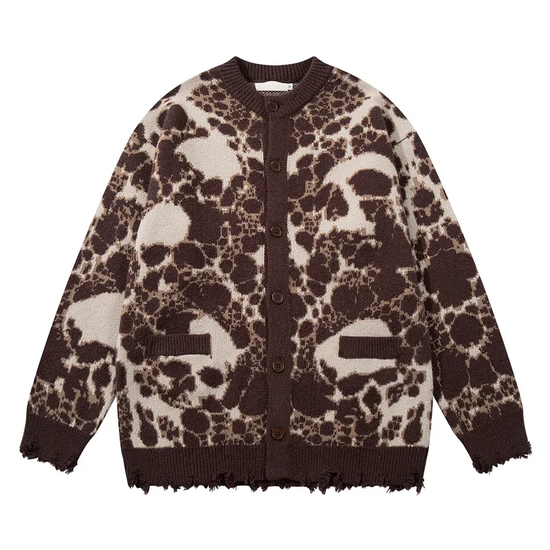 Men's Fashion Hip Hop Skeleton Sweater High Street Knitted Jumpers With Skull Pattern Streetwear Oversized Knittwear For Male