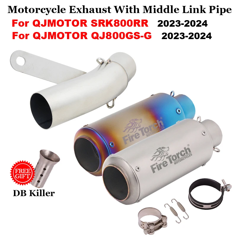 

Motorcycle Exhaust Escape System Mid Link Pipe With 51mm Muffler Moto DB Killer Slip On For QJMOTOR SRK800RR QJ800GS-G 2023 2024