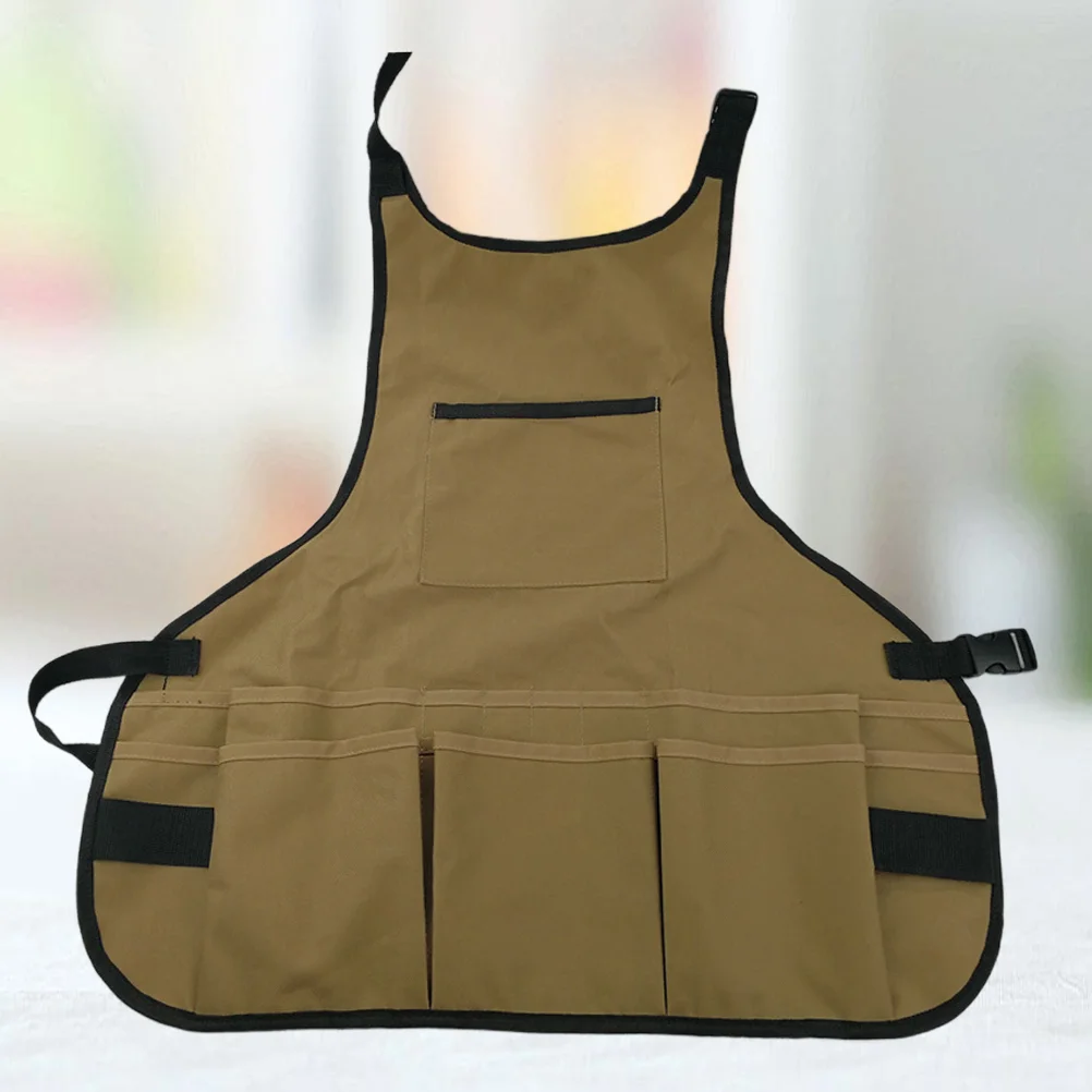 Wear-resistant Polyester Technicians Apron Adjustable Multi-pockets Kitchen Apron Tool Storage Apron for Craft Gardening Woo