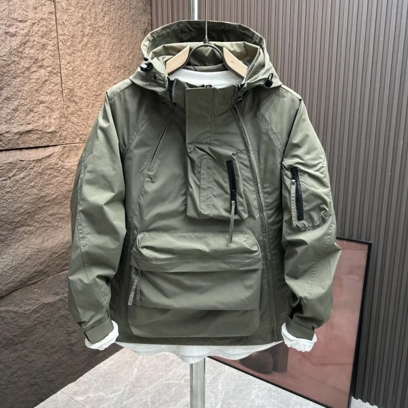 Cityboy Workwear Hooded Jacket Men's 2023 Spring Autumn Loose Casual Coat Big Zipper Pocket Urban Safari Jacket for Men
