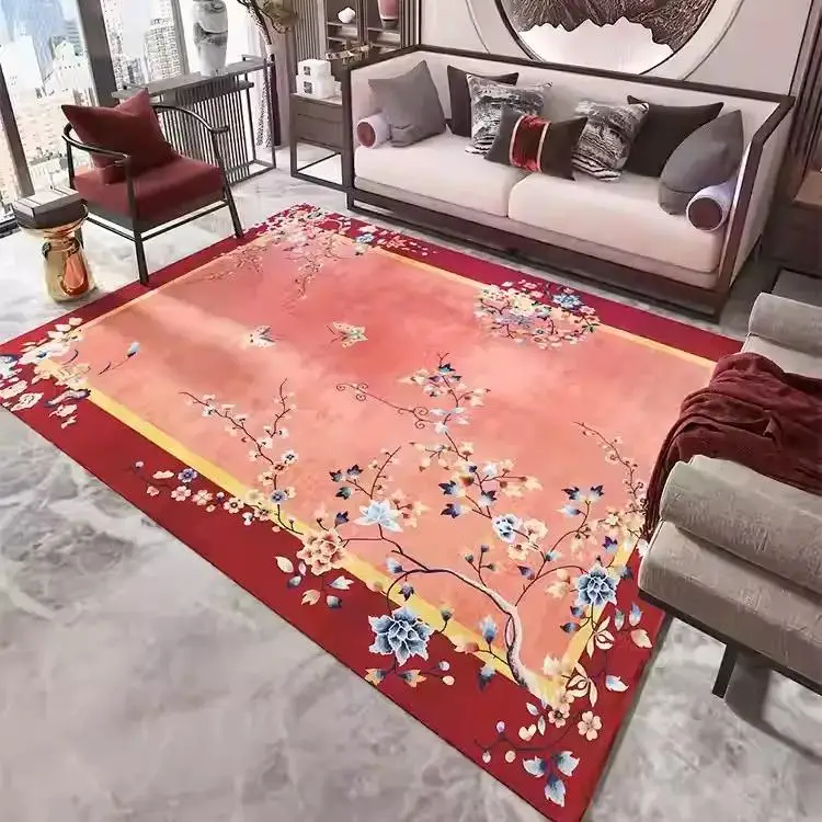

Chinese-style Floral Carpet for Living Room Home Decoration Sofa Area Rugs Non-slip Bedroom Rug Washable Door Mat