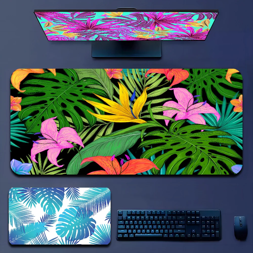 

Tropical Palm Leaf Cactus Monstera Pattern 80x30cm XL Lockedge Thickened Mouse Pad Oversized Gaming Keyboard Notebook Table Mat