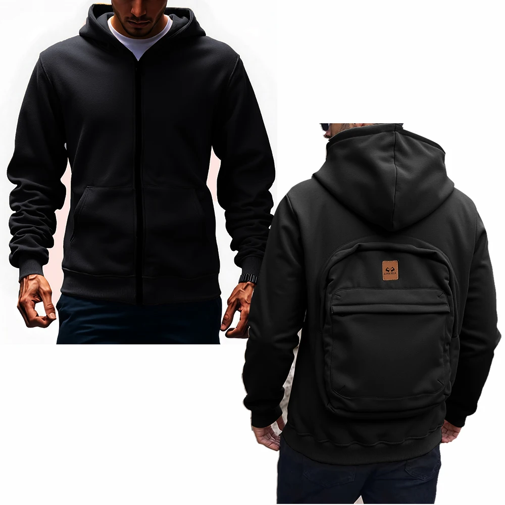 

Autumn men's hoodie, new zip-up sweatshirt jacket, large pocket decoration on the back, fashionable, trendy, comfortable and war