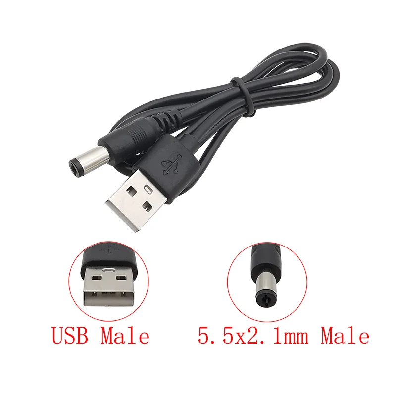 USB tipo A macho A 2,5x0,7, 3,5x1,35, 4,0x1,7, 5,5x2,1, 5,5x2,5mm, Cable de enchufe de CC, Conector de barril de 5V, cargador de línea extendida