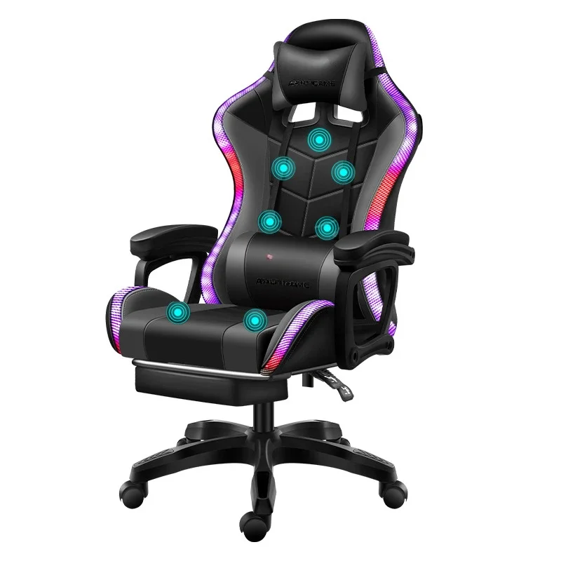 Computer PC Game Chair Gaming Pu Leather Silla Gamer Massage Racing Gaming Chair with Lights and Speakers