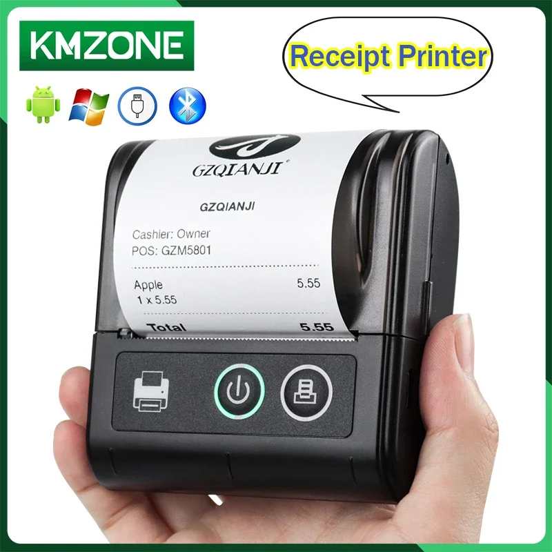 2 inch 58mm Mini Portable Printer Thermal Paper Printers For Mobile Phone PC Android iOS USB Bluetooth Maker For Store Shipping