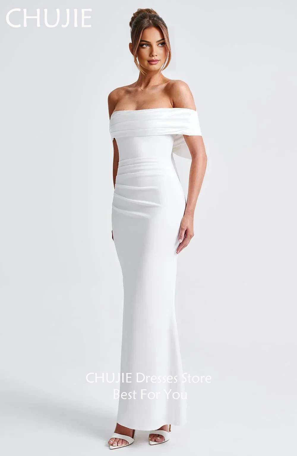 CHUJIE Bodycon Mermaid Bridal Gowns White Classic Off Shoulder Wedding Dresses Woman Customized Bride Dress Vestido de novia
