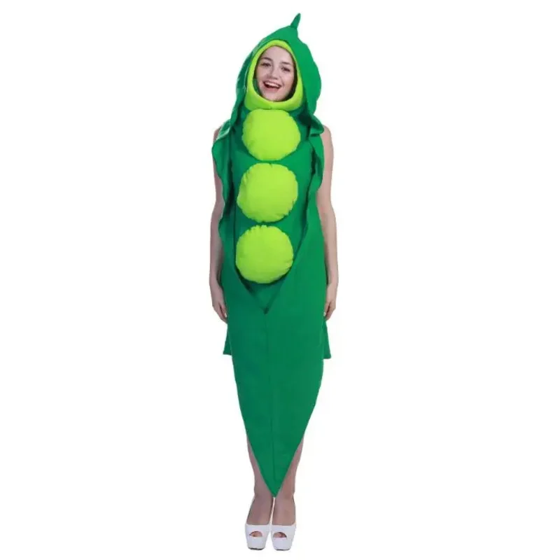 Funny Party Halloween Costume for Adults Green Pea Pod Costume Women Cosplay Hooded Jumpsuit Cute Christmas Clothes