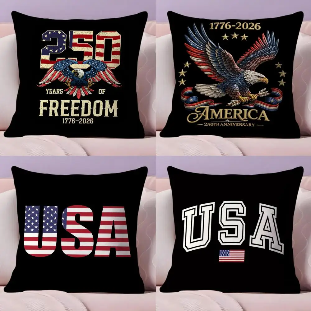 

Anniversary of the USA 250th Cushion Cover Plush Fabric Soft Double-Sided Printed Sofa Warm Winter Home Gift Pillow Case
