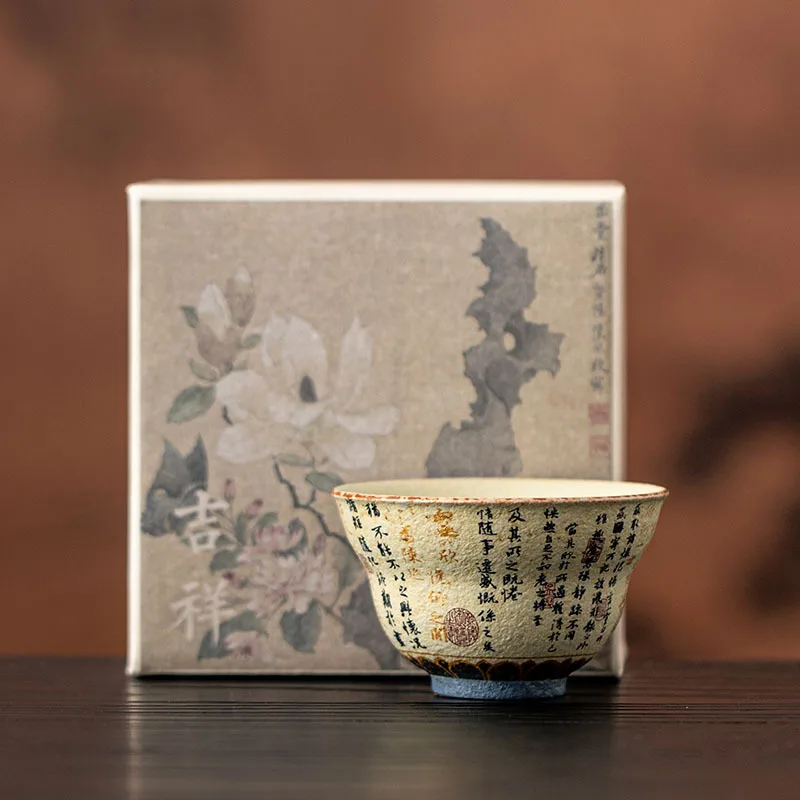 Blue Flower Red Stone Lantingxu Calligraphy Ceramic Tea Cup Home Office High End Master Cup Personal Use