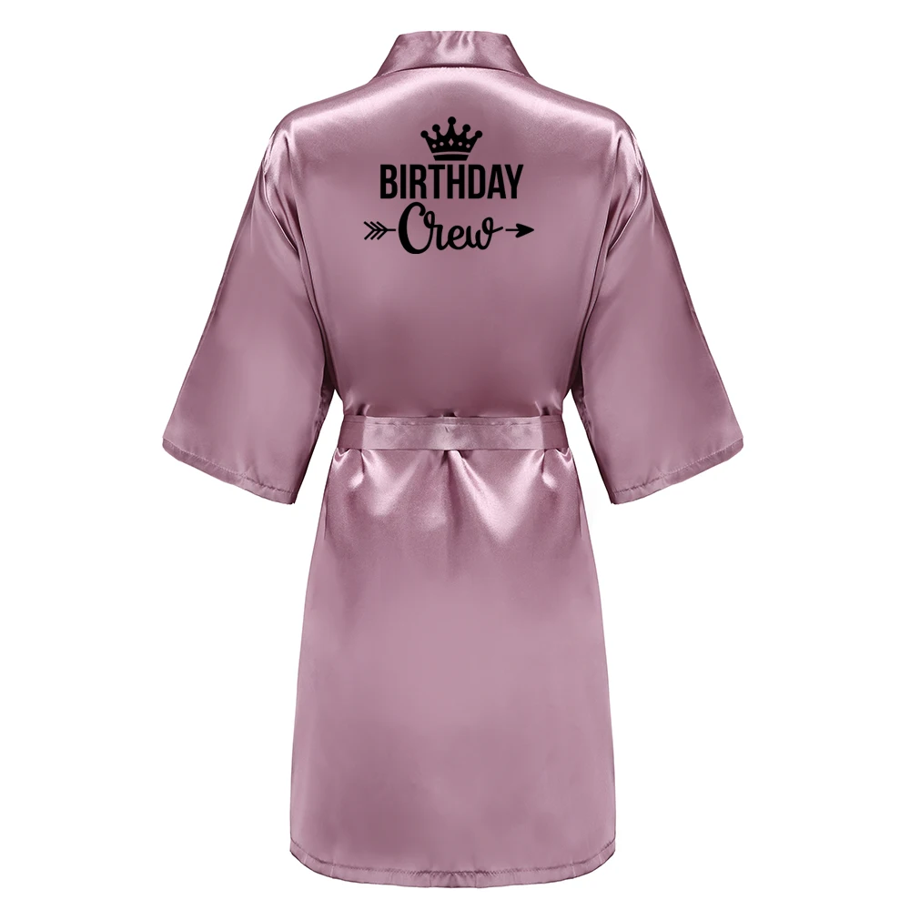 Birthday Party Queen Crew Robes Satin Pajamas Robe Dressing Gown Pajamas Black Writing Kimono Robe