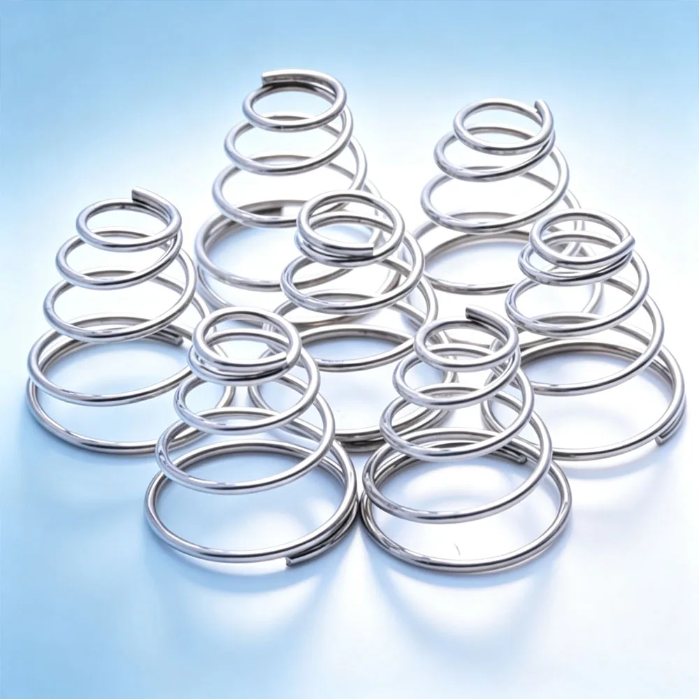 10Pcs 304 Stainless Steel Conical Compression Springs, Wire Dia 0.6‑0.8mm Tower Type Battery Contact Hardware Spring