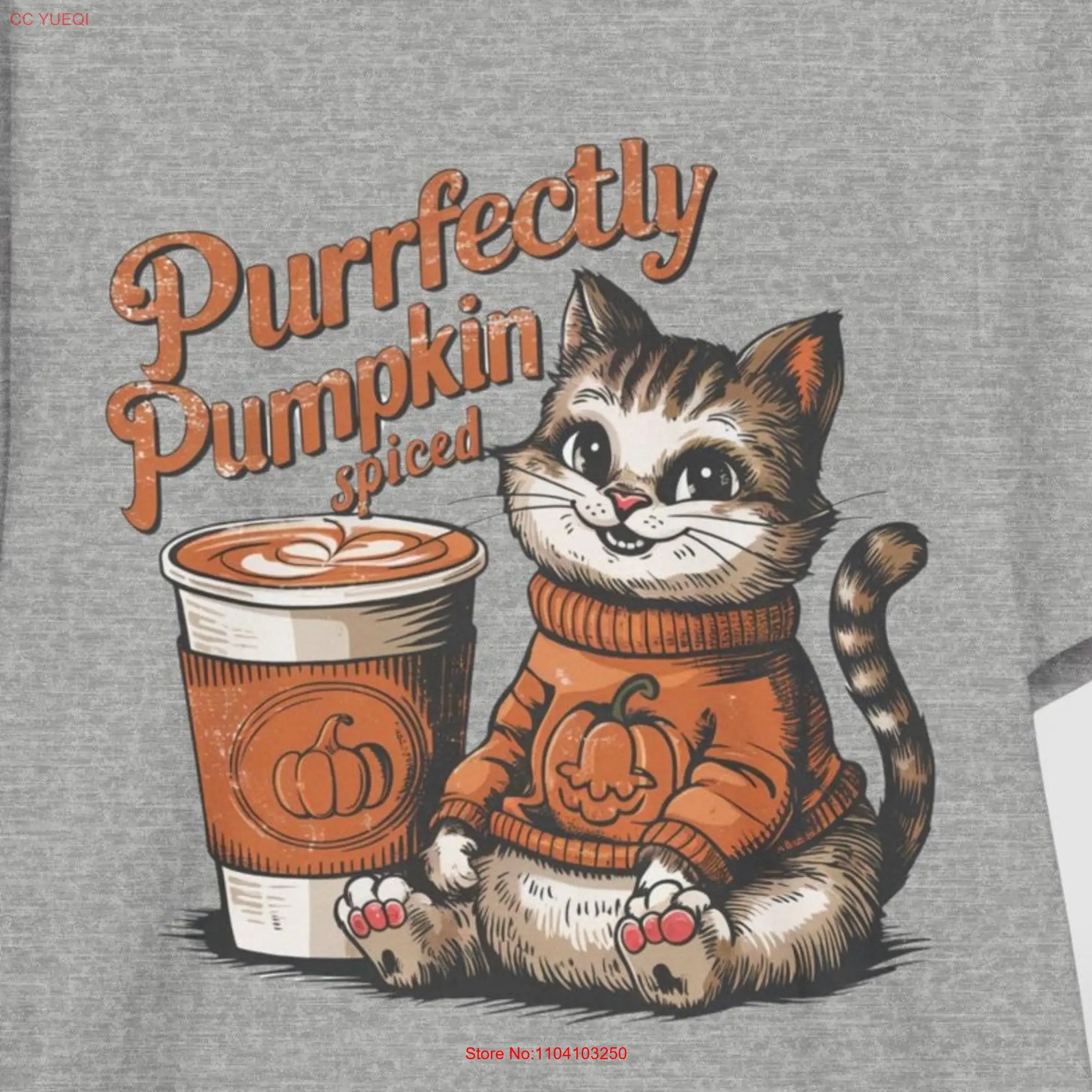 Cat Pumpkin Spice Latte Sweater Autumn Leaves Cute Orange Color Scheme Beverage Cozy Fall for Lover T Shirt