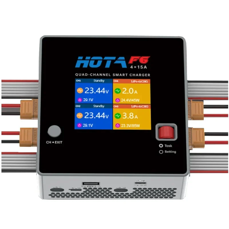 HOTA F6 QUAD-CHANNEL SMART Charger 1000W 4*15A for Lipo LiIon NiMH Battery with Type-C iPho ne Sa msung Charging