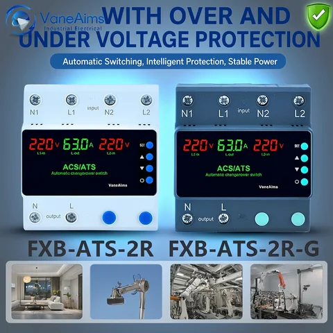 Rail Dual Power ATS AC110V/220V Over Under Voltage Protector Automatic Transfer Switch 63A 100A Power PV Solar Phase Selector