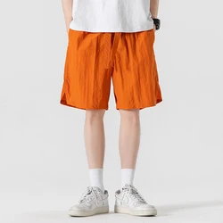 Sommer dünne Modetrend lässige Shorts Herren solide elastische Taille Kordel zug Patchwork Taschen koreanische vielseitige gerade Shorts