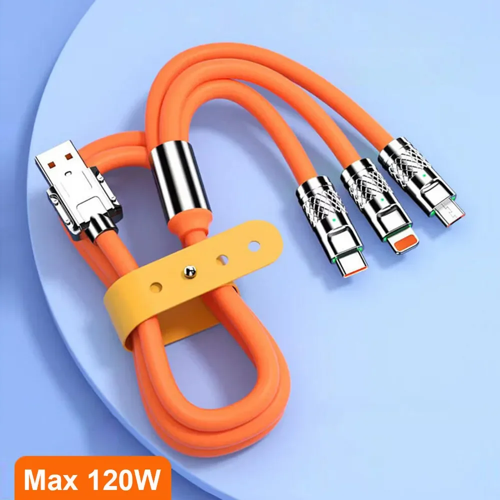 3 in 1 120W 6A Fast Charging Type C Cable Micro USB for iPhone Charging Cable for Samsung Huawei Xiaomi Phone Charger USB Cable