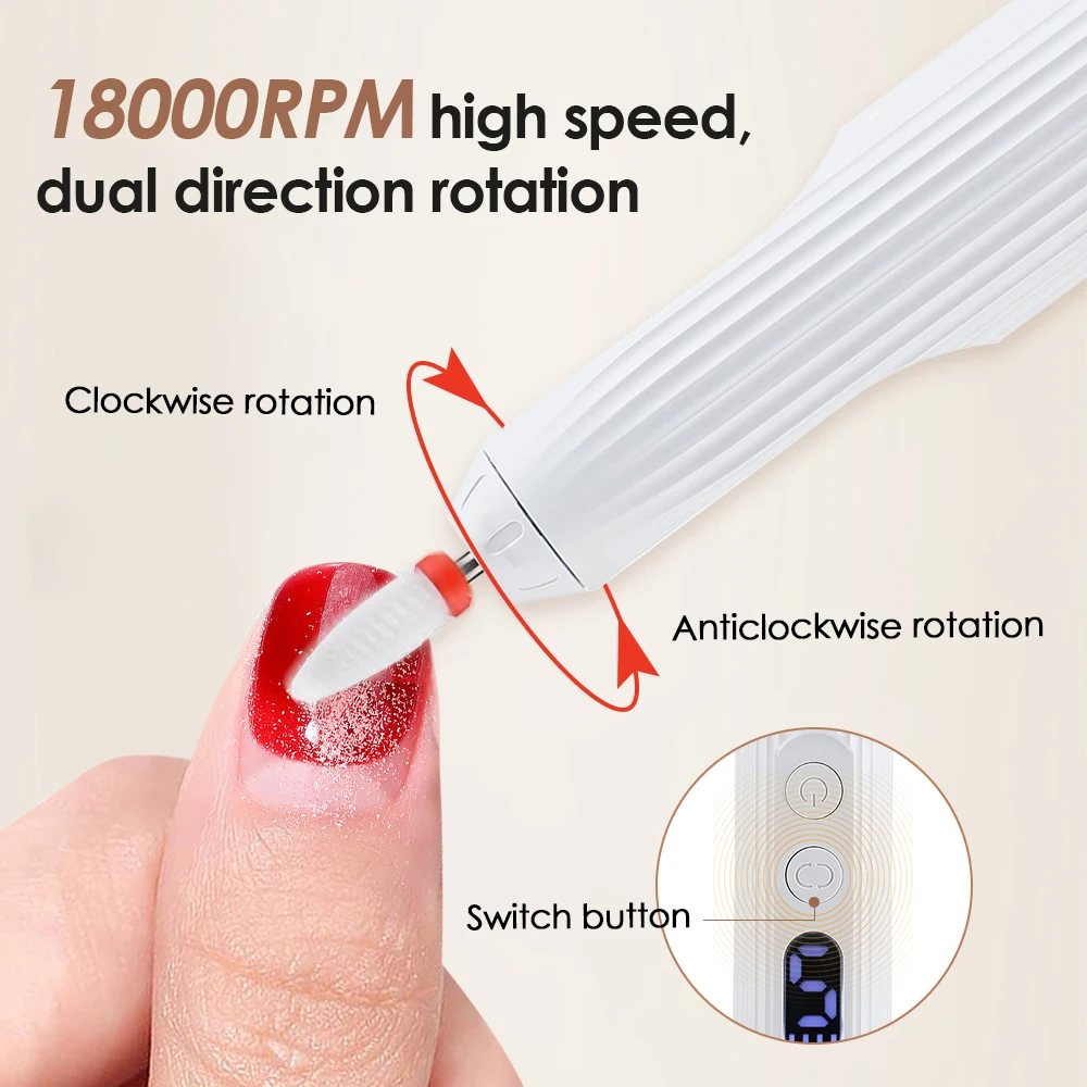 18000RPM 전문가용 무선 전동 네일 드릴 키트 (UV 램프 & 충전 거치대 포함, 5단 속도 조절, 살롱 및 가정용 매니큐어)