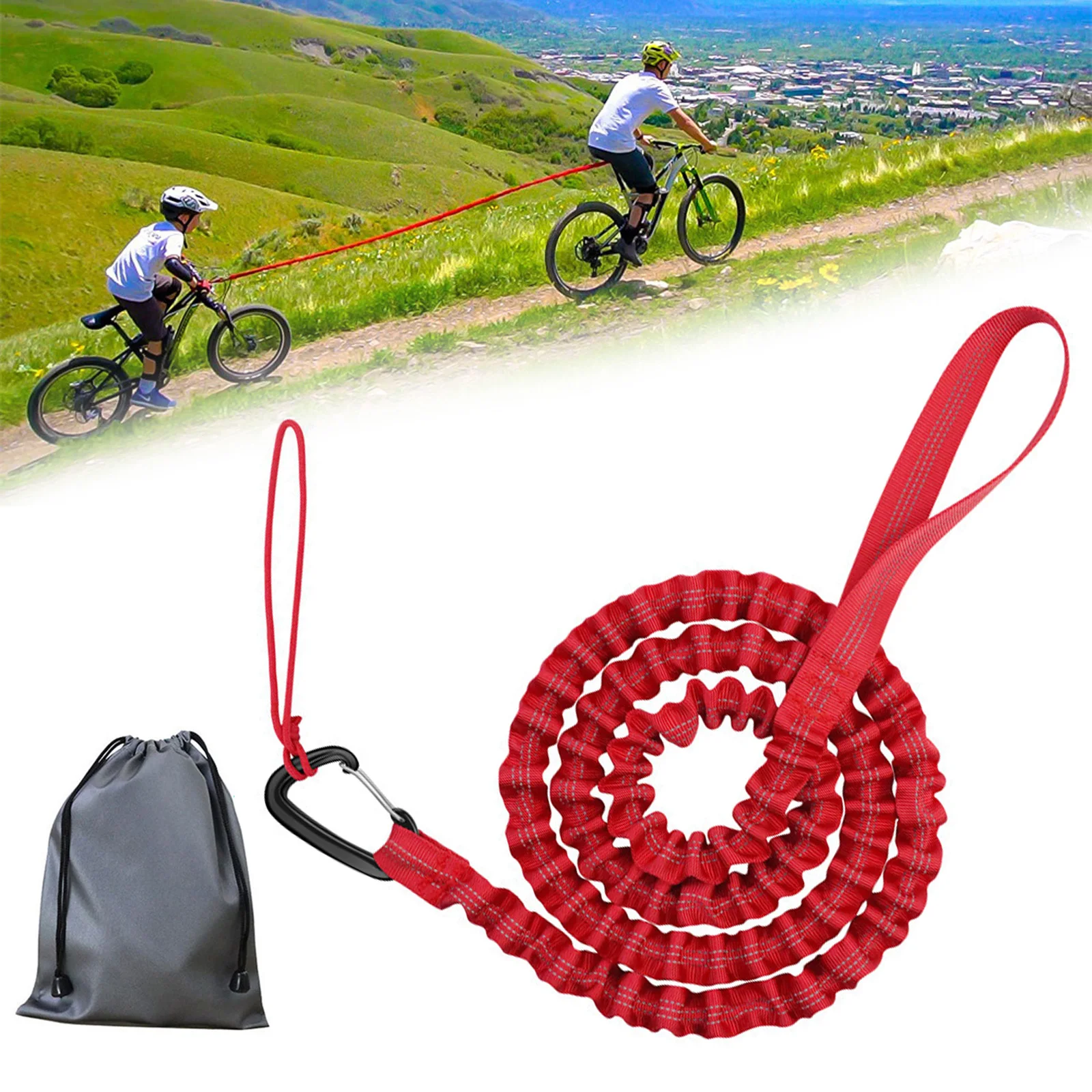 

New Tow Rope Bicycle Tow Bungee Child Cycling Stretch Pull Strap for Long Cycling Adventures Elastic Parent-Child Nylon Tow Rope