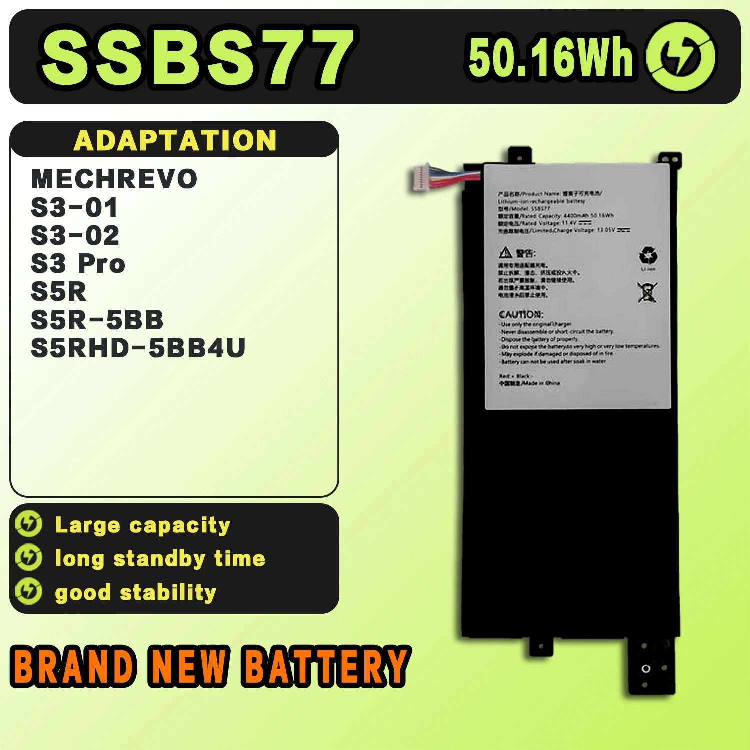 SAT SSBS77 New Laptop Batteries Replacement For CLEVO MECHREVO S3-01 S3-02 S3 Pro S5R S5R-5BB S5RHD-5BB4U 11.4V-50.16Wh-4400mAh