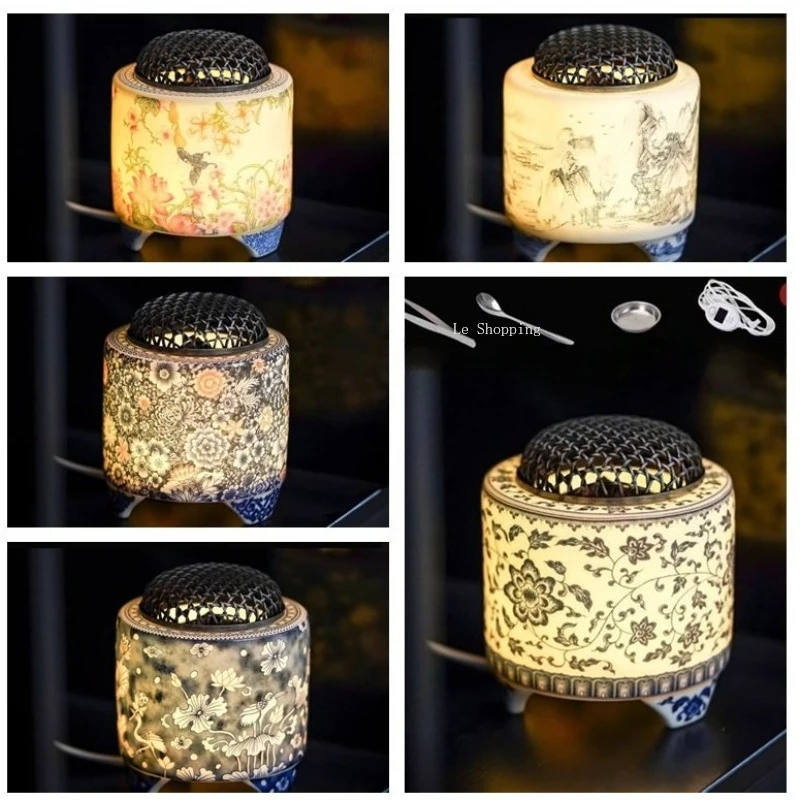 

Электронная керамическая курильница/деревянный блок, курильница с таймером, домашняя очистка воздуха в помещении, товары для украшения рабочего стола