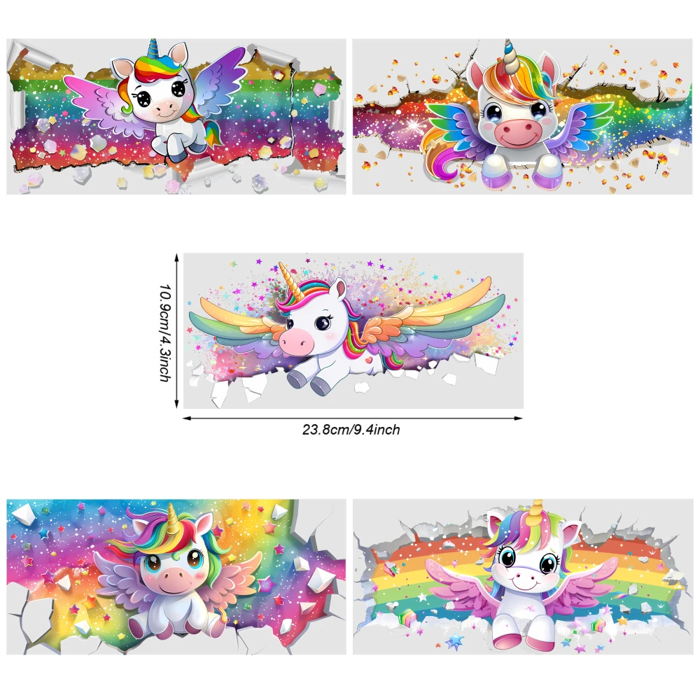 5 Sheets Unicorn Rainbow Wings Starry Background UV DTF Stickers for 16 oz Tumbler Waterproof Rub on Transfers Cups Decoration