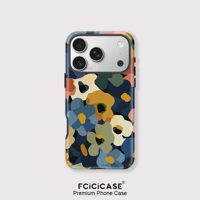 Image of Fcicicase Für Magsafe Magnetische Telefon Fall Für iPhone 14 Plus 13 Pro 12 11 16 15 17 Pro max Doppel-schicht Cartoon Blume Abdeckung