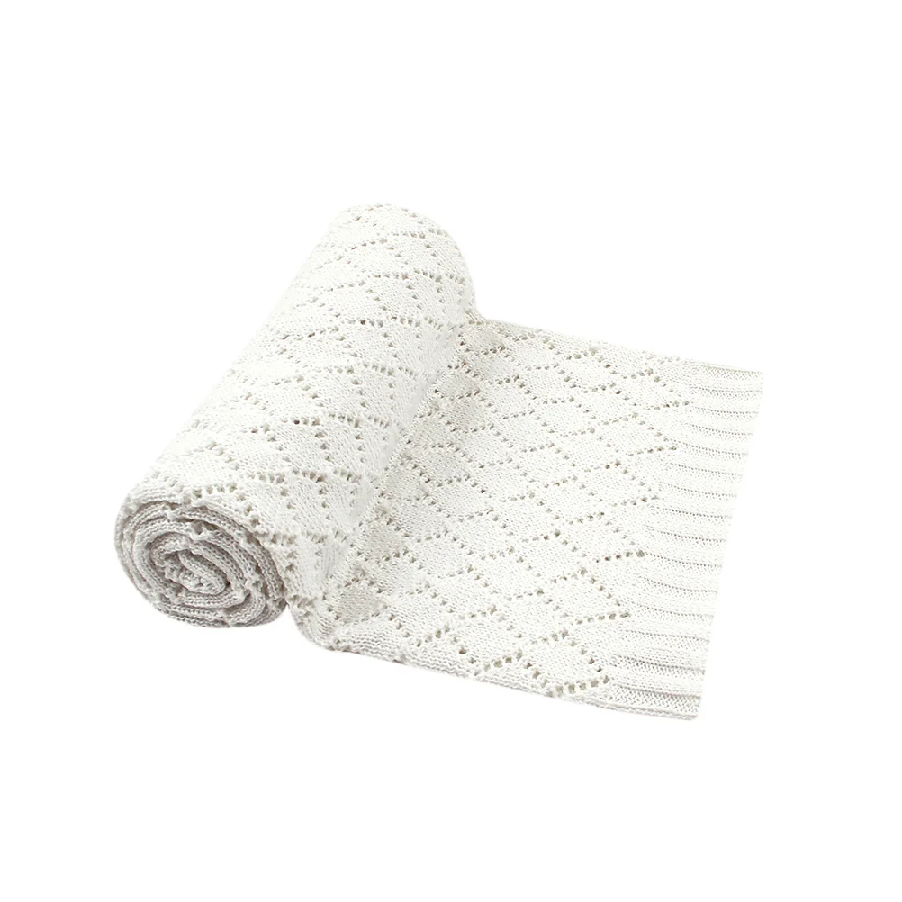 Infant Blanket Soft Knit Hollowed Pattern Portable Warm Cover for Baby Stroller Bed Use All Season White Baby Blanket