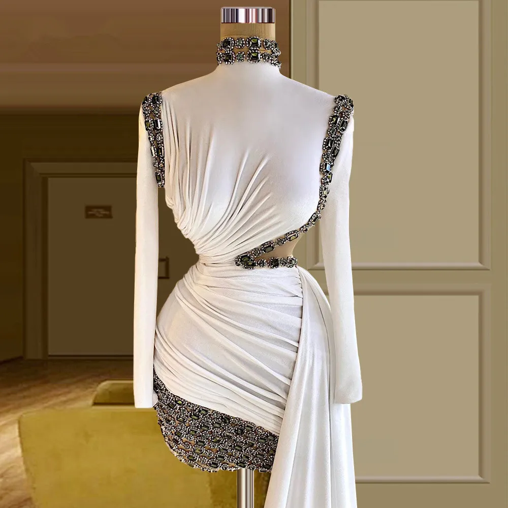 Luxus Prom Kleider Mantel Lange Ärmel Perlen Kristalle Dubai Saudi-Arabien Abendkleid Abendkleid Robe De Soiree Angepasst